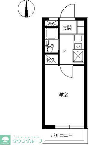 スカイコート白楽第2(1K/4階)の間取り写真
