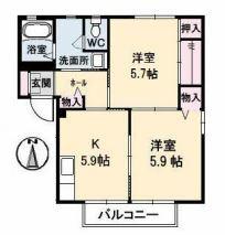 パークヒルB棟(2K/2階)の間取り写真