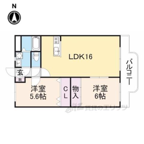プランドール大和八木2(2LDK/3階)の間取り写真