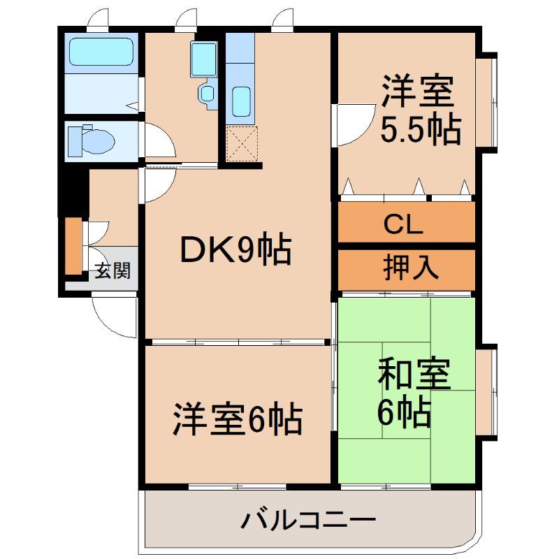 シャンボールマンションA棟(3DK/2階)の間取り写真