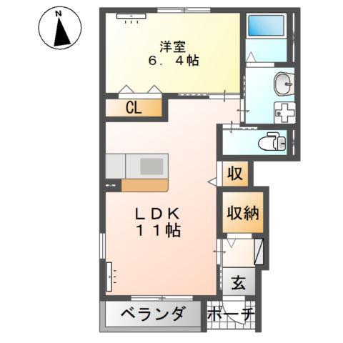 ディモア清明II(1LDK/1階)の間取り写真