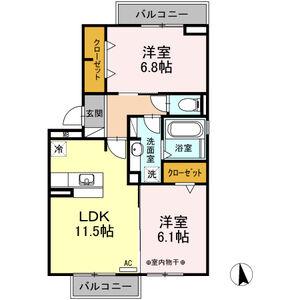 プリムローズ A棟(2LDK/3階)の間取り写真