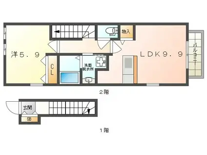 モルティ コートA(1LDK/2階)の間取り写真
