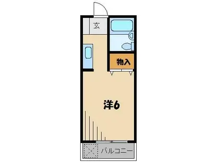 ドミール高峰I(1K/1階)の間取り写真