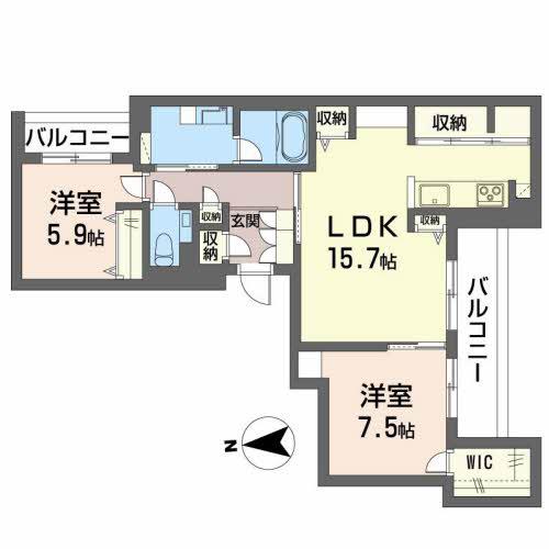 カーサ・カリダ(2LDK/3階)の間取り写真