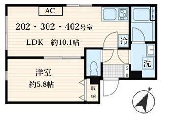 ALATO菊川(1LDK/3階)の間取り写真