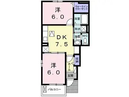 グランソレイユ ウエスト(2DK/1階)の間取り写真