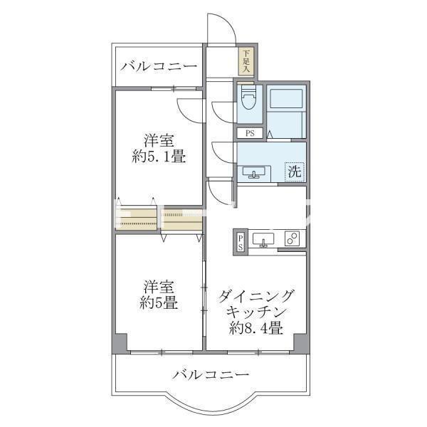 西船橋スクエアガーデン(2DK/4階)の間取り写真