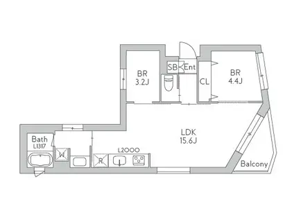 GRANDUO世田谷17(2LDK/2階)の間取り写真
