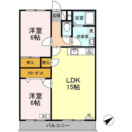 ウエルス富任(2LDK/2階)の間取り写真