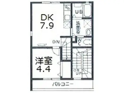 渋谷区本町YKテラスハウス(1DK/2階)の間取り写真