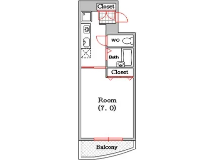 ビィーク・クレール(1K/6階)の間取り写真