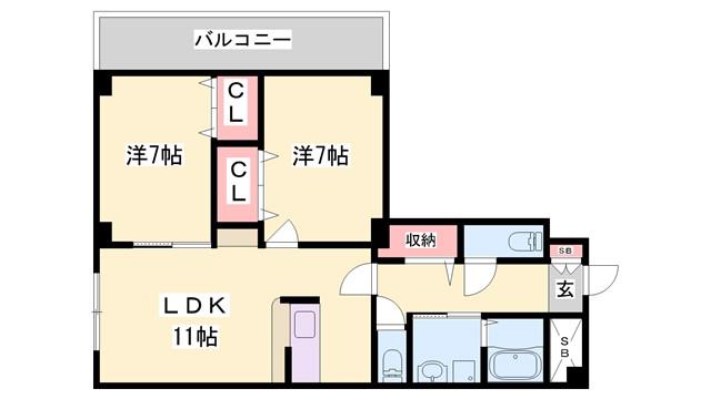 グランツ野里(2LDK/3階)の間取り写真