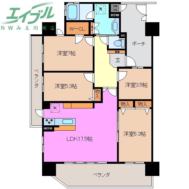 ライオンズ四日市富田マークレジデンス(4LDK/11階)の間取り写真