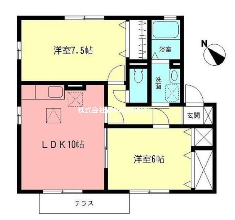 サンローズ鵠沼D(2LDK/1階)の間取り写真