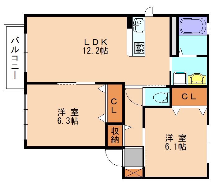 ボンシャンスA棟(2LDK/1階)の間取り写真