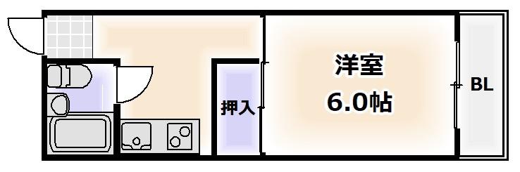 ルネ北畠(1DK/2階)の間取り写真