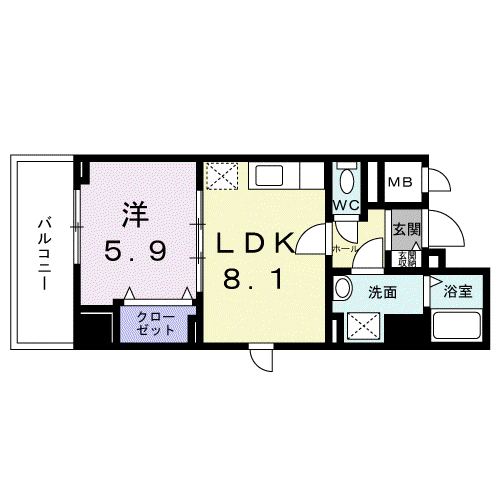 ココクレメント(1LDK/8階)の間取り写真