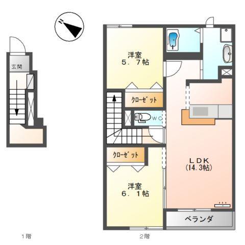 キャトルセゾン 2(2LDK/2階)の間取り写真