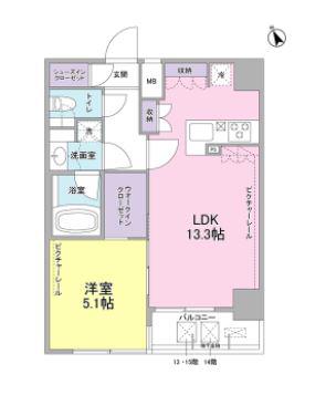 SIL西五反田(1LDK/15階)の間取り写真