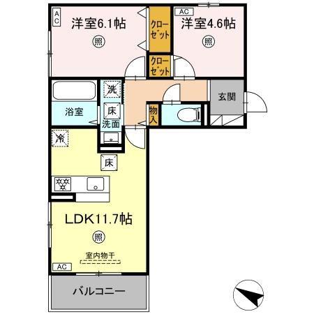 CIEL B棟(2LDK/1階)の間取り写真