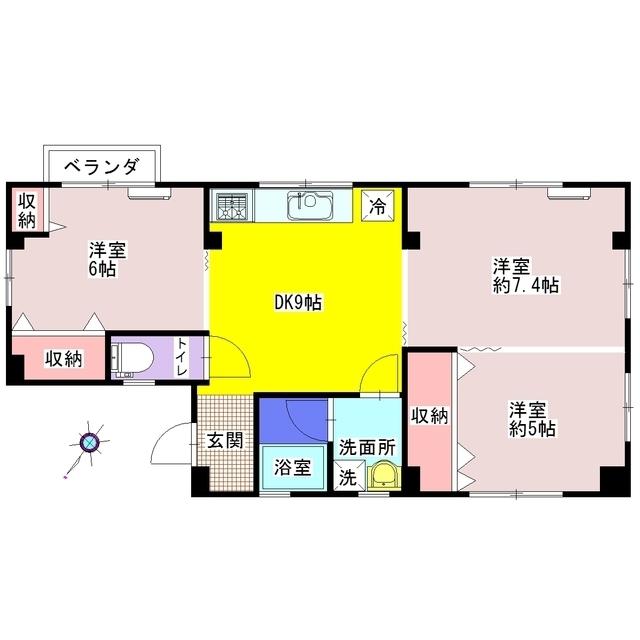 サンヴィレッジ(3DK/2階)の間取り写真