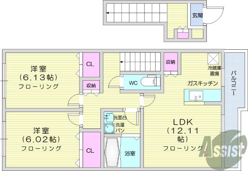 エスペランサ岩切(2LDK/2階)の間取り写真