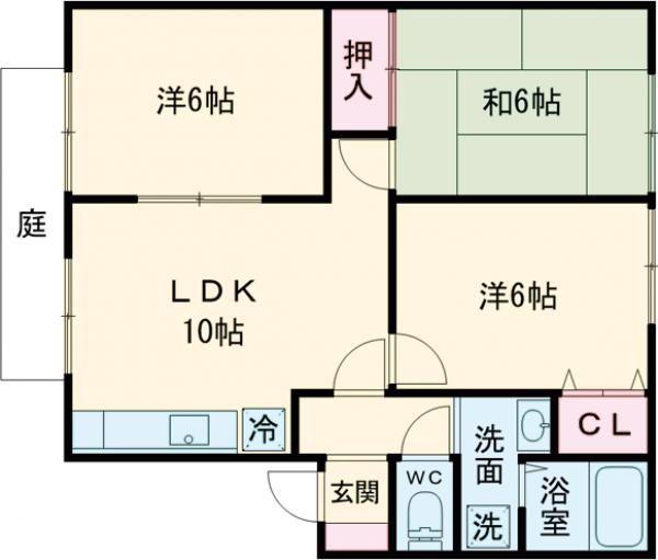 チェリーハイツA棟(3LDK/1階)の間取り写真