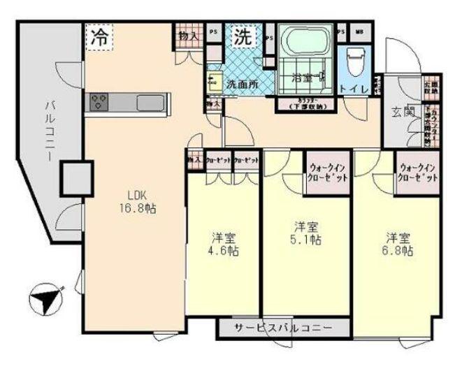 イニシア高輪プレシアスコート(3LDK/3階)の間取り写真