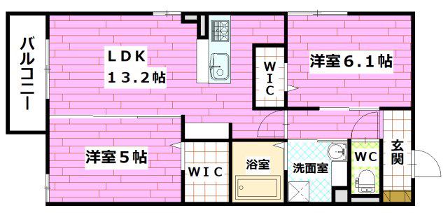 フィオーレ府中本町(2LDK/1階)の間取り写真