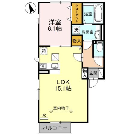 メゾンリベールC(1LDK/1階)の間取り写真