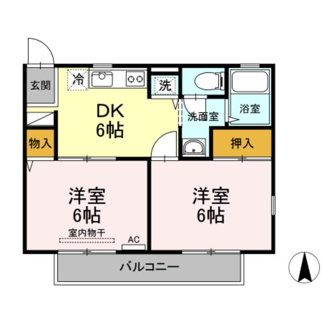 ハイツグランバレー(2DK/1階)の間取り写真