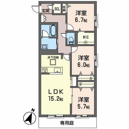 オカバ姫路岡町シャーメゾン(3LDK/1階)の間取り写真