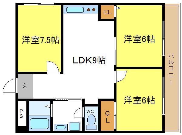 サンコーポ平野(3LDK/4階)の間取り写真