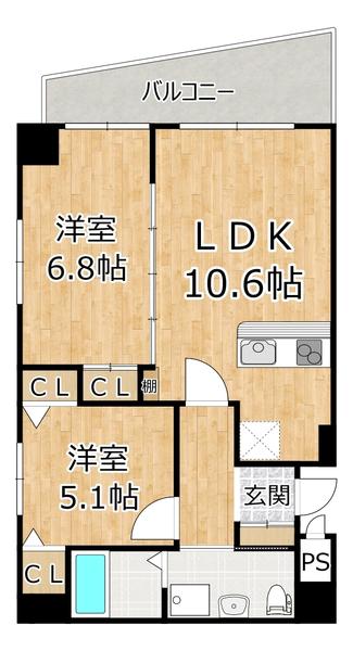 セレブコート木川(2LDK/5階)の間取り写真