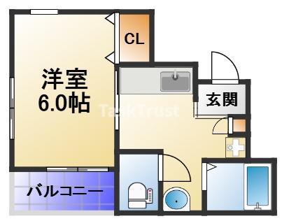 ベルメゾン天満(1K/4階)の間取り写真