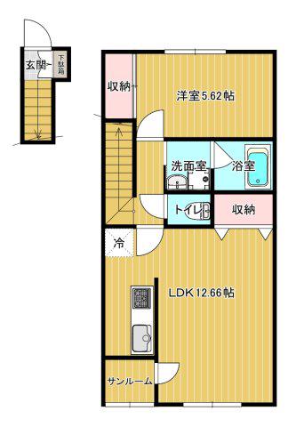 ブルジェオンA(1LDK/2階)の間取り写真