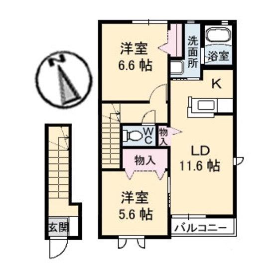 シャーメゾン大山A棟(2LDK/2階)の間取り写真