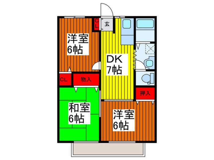 パーラメント赤井(3DK/1階)の間取り写真