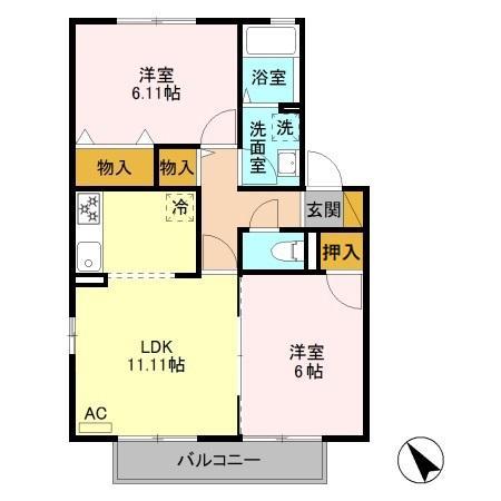 コーポマリーナB 2LDK(2LDK/1階)の間取り写真