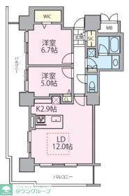 ロイヤルパークスタワー南千住(2LDK/12階)の間取り写真