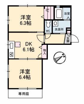 オーシャンビュー駿河(2DK/1階)の間取り写真