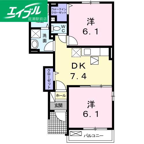 カーサフェリーチェ B棟(2DK/1階)の間取り写真
