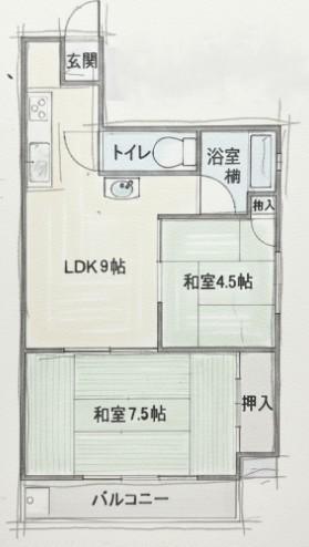 田中マンション(2LDK/4階)の間取り写真