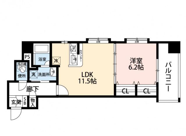 ベリーノ竹屋町(1LDK/5階)の間取り写真