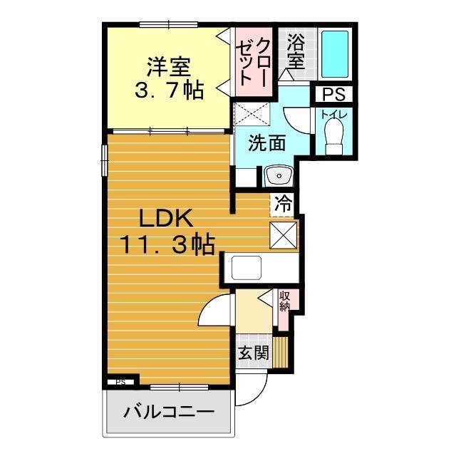 SORAII号館(1LDK/1階)の間取り写真