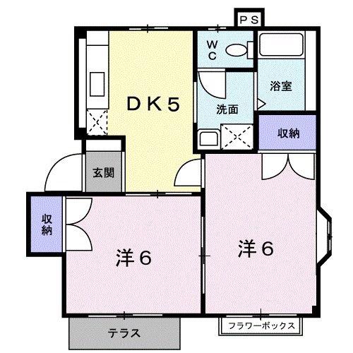 ＪＲ鹿児島本線 東郷駅 徒歩5分 2階建 築32年(2DK/1階)の間取り写真