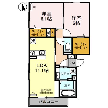 フォレストフィールドII(2LDK/1階)の間取り写真