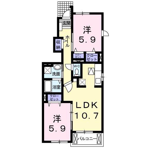 ヌーベル・カーサB(2LDK/1階)の間取り写真
