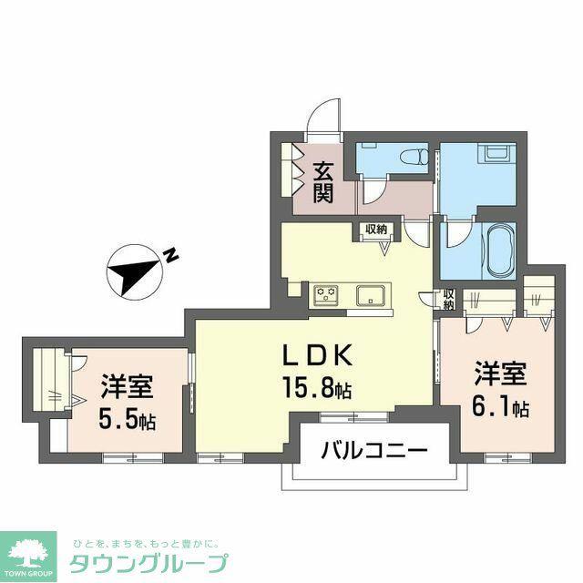 WITH PLUS 青葉台(2LDK/2階)の間取り写真